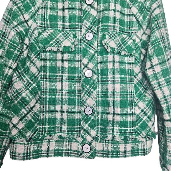 Cabi Sophia Green Plaid Tweed Button Up Library Jacket Size Small - Picture 6 of 10